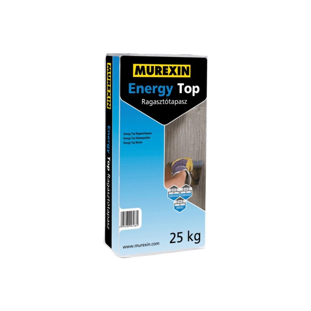A Murexin Energy Top ragasztótapasz gyárilag előkevert, cementbázisú, ásványi prémium portermék, amelyet kifejezetten hőszigetelő rendszerek szakszerű kialakítására fejlesztettek ki. Egyetlen, sokoldalú anyaggal megoldható a lapok ragasztása és a háló beágyazása, ami átláthatóbbá és biztonságosabbá teszi a munkafolyamatot.
